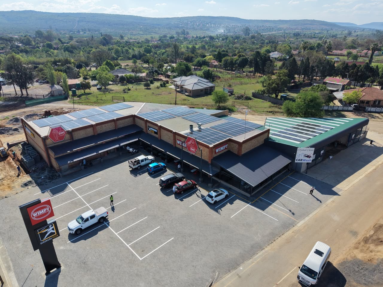 Aerial view of Amtech’s solar installation at Swartruggens Shopping Complex